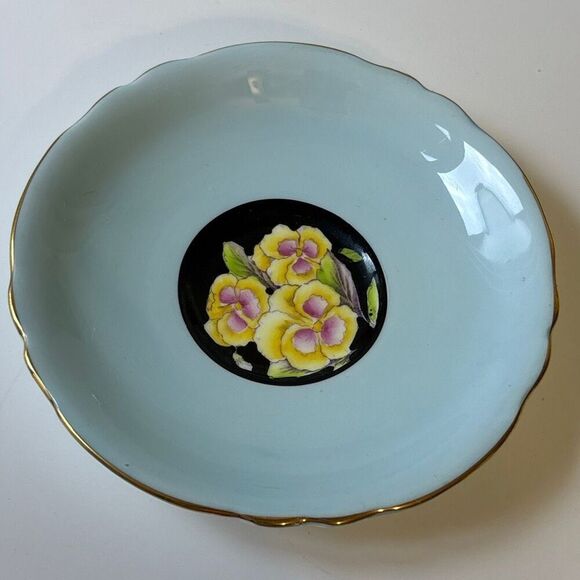 Paragon Tea Cup & Saucer HM the Queen Mary by Appointment teal/gold - Picture 8 of 12